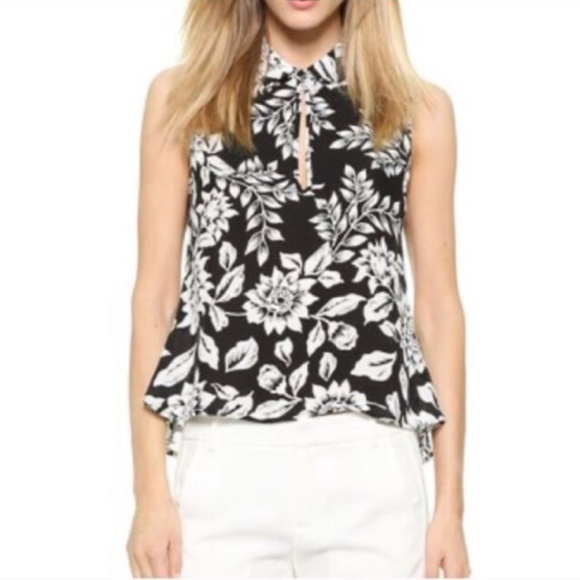 Theory Silk Floral Black and White Sleeveless Top - Picture 1 of 7